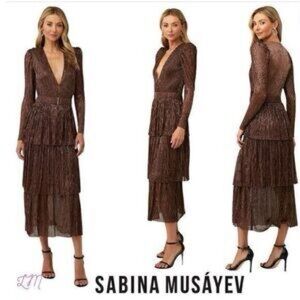 Sabina Musayev Brown Long Sleeve Tiered Dress
